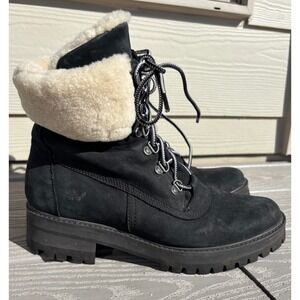 Timberland Women's Courmayeur Ankle Boots Black Suede Shearling A1RPD US 9.5